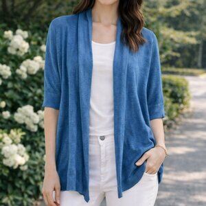 Ann Taylor Blue Linen Blend Open Cardigan Lightweight Summer Sweater Size M